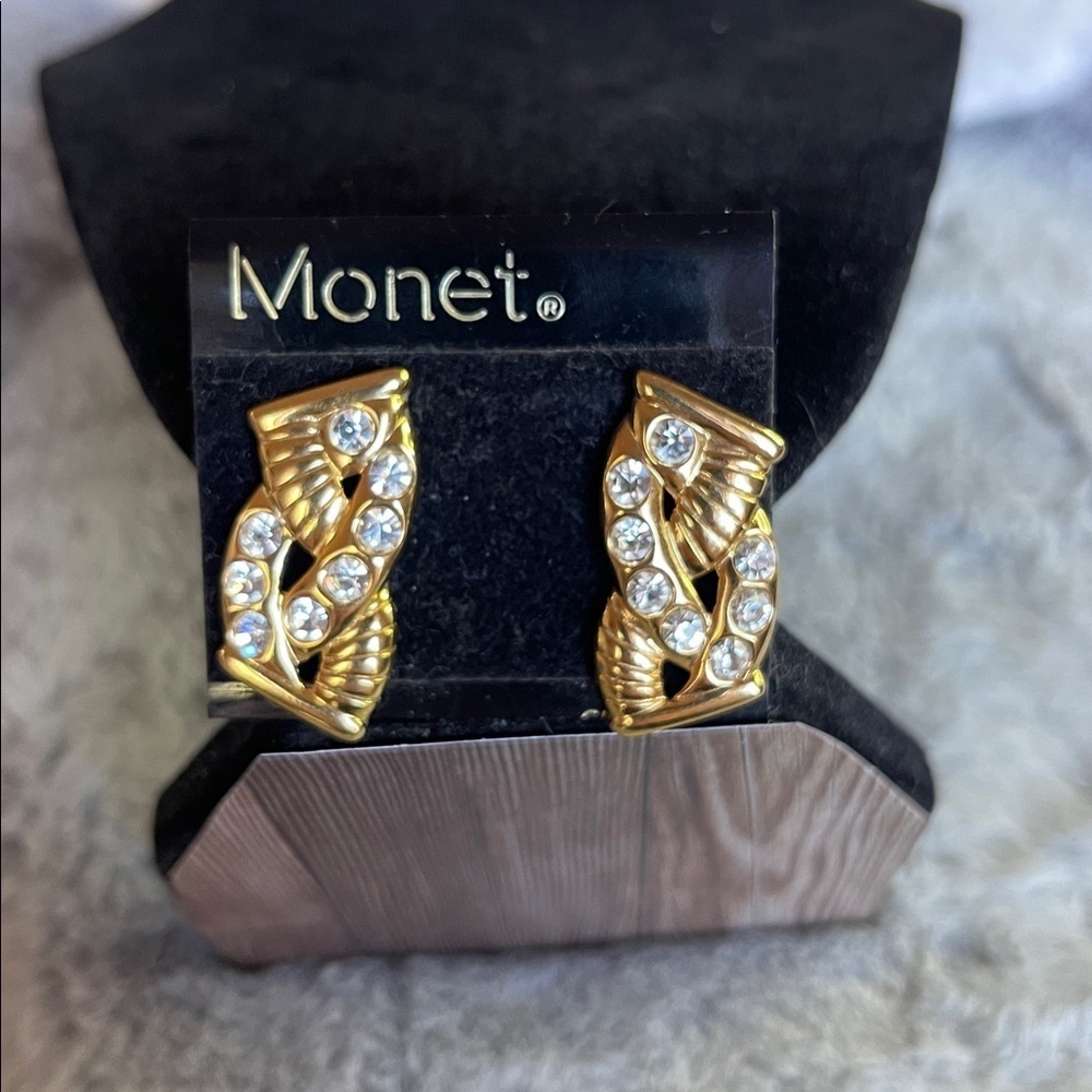 Monet Gold Earrings with Crystal Accents